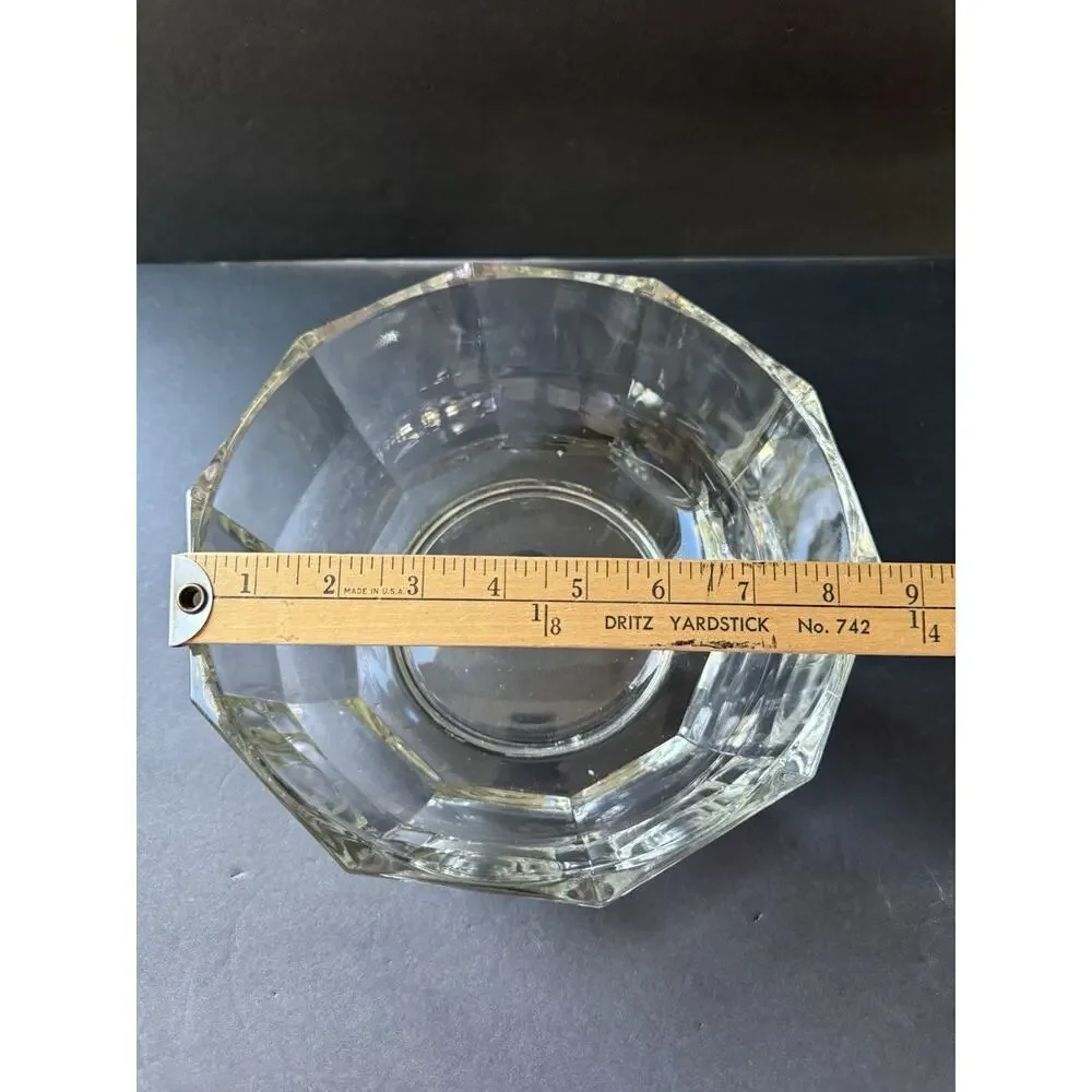 Vintage Crystal Salad Bowl Paneled Clear Tableware Octagon MCM Cottage Serving